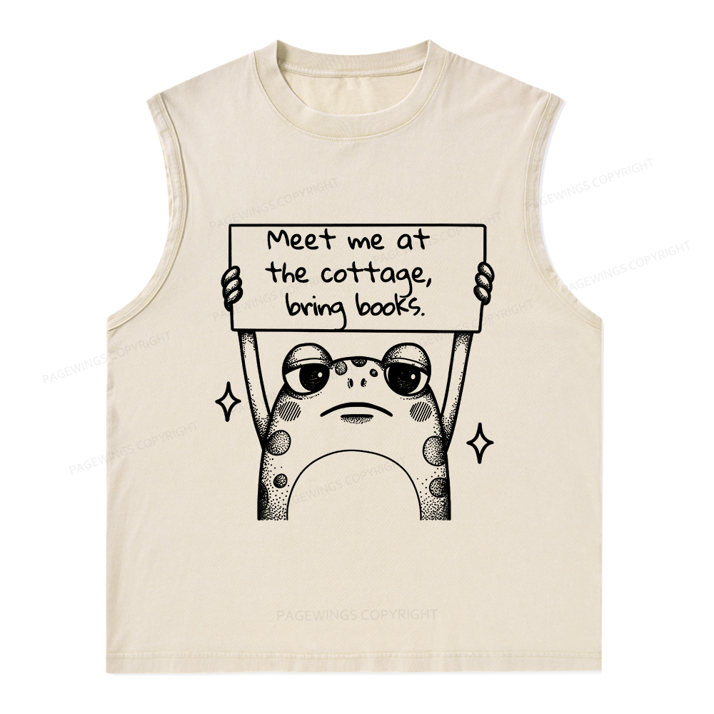 Pagewings Meet Me At The Cottage Bring Books Unisex Washed Tank Top