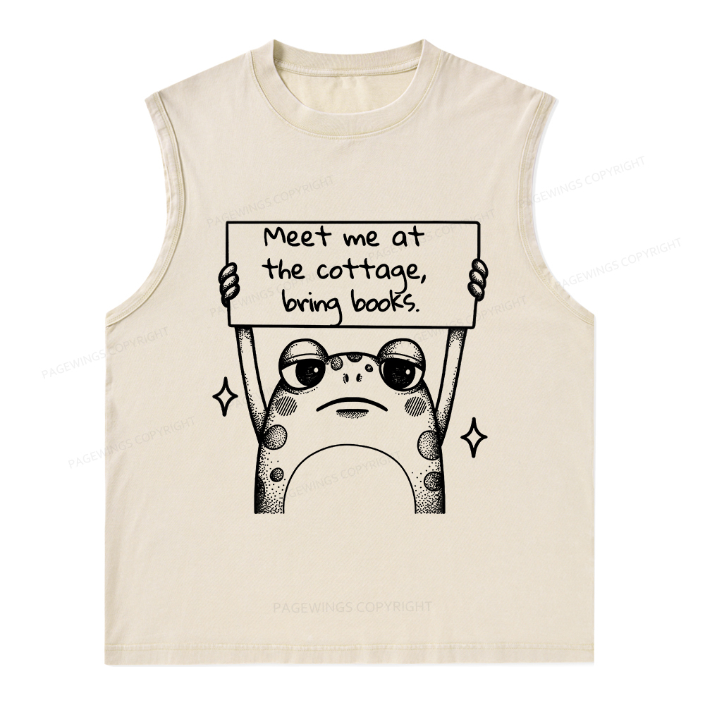 Pagewings Meet Me At The Cottage Bring Books Unisex Washed Tank Top