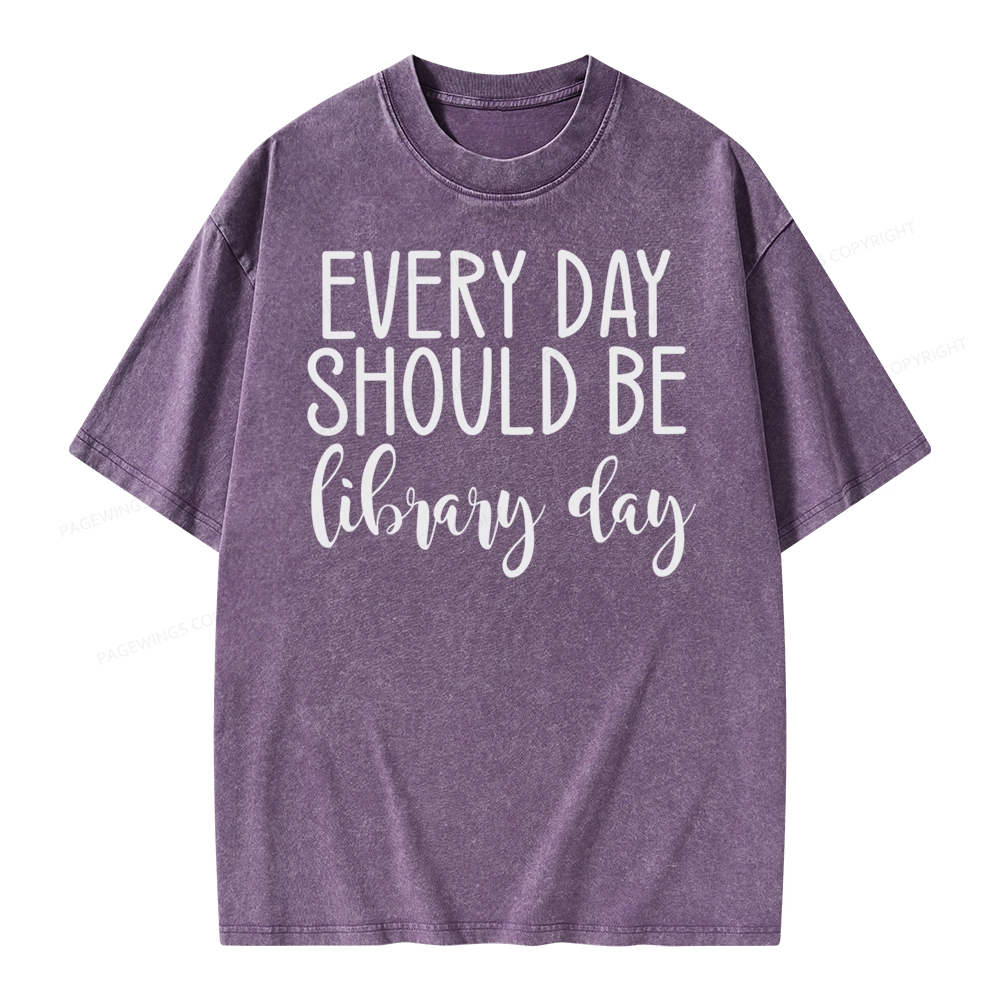 Pagewing Every Day Should Be Library Day Unisex Washed T-shirt
