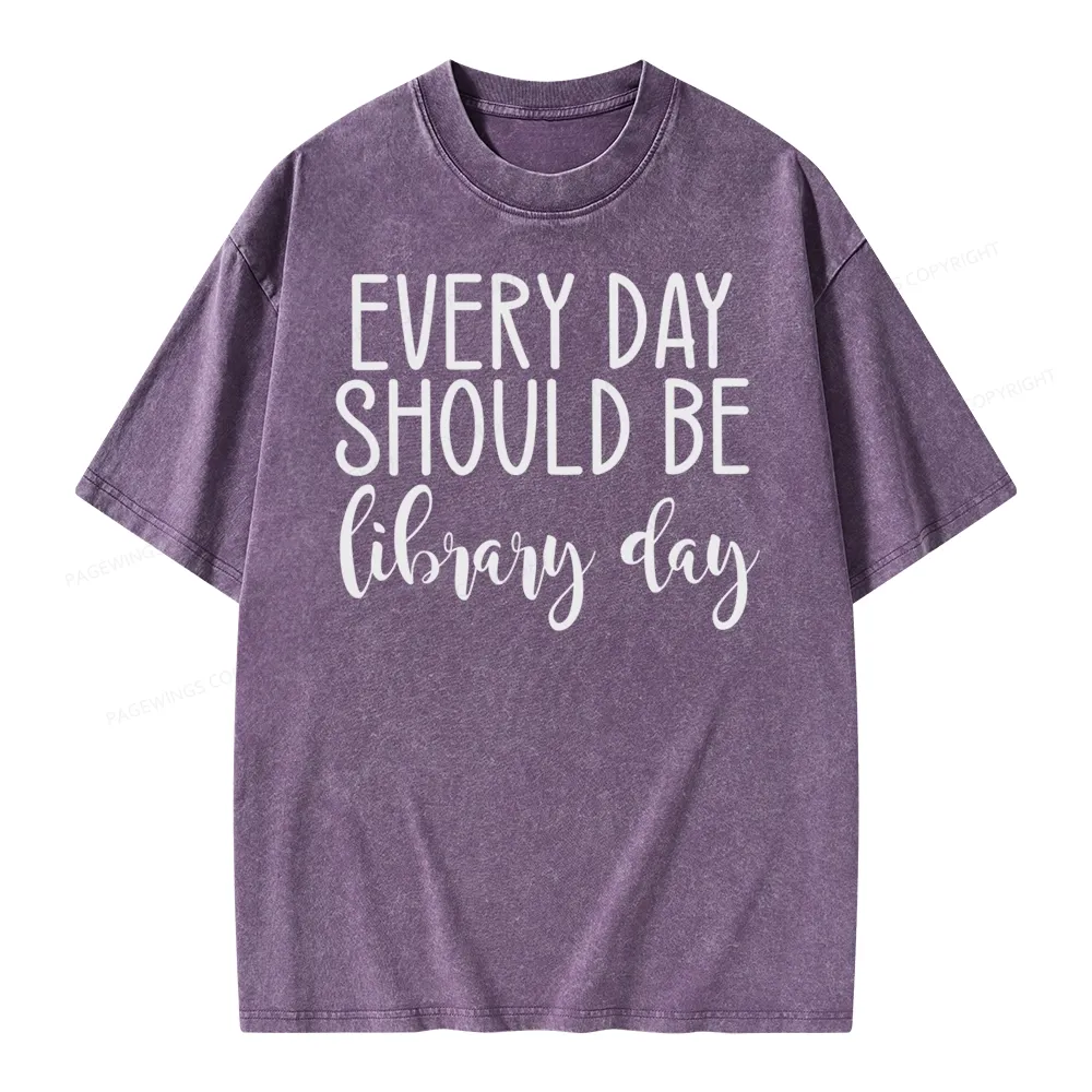 Pagewing Every Day Should Be Library Day Unisex Washed T-shirt