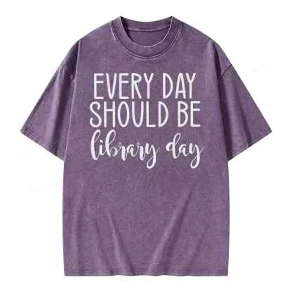 Pagewing Every Day Should Be Library Day Unisex Washed T-shirt