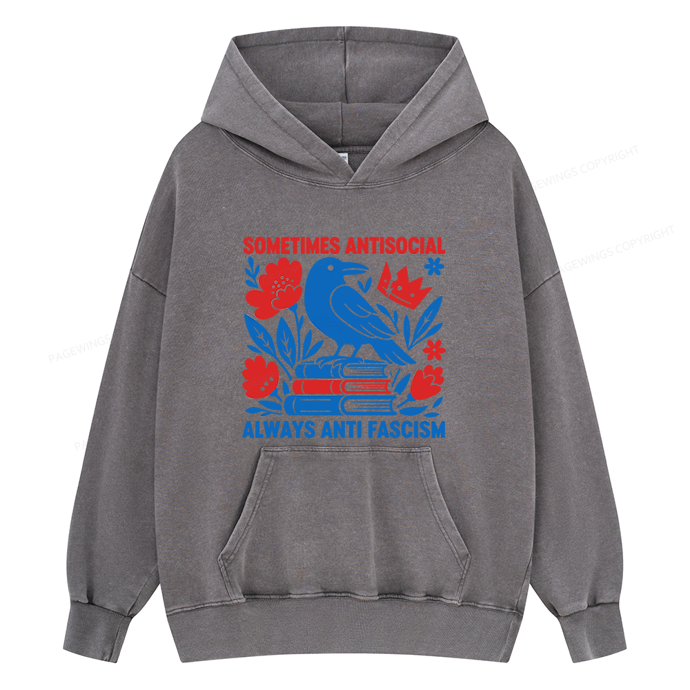 Pagewings Anti Fascism Unisex Washed Hoodie
