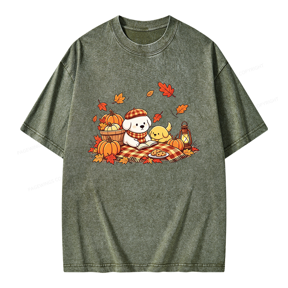 Pagewings Fall Dog Unisex Washed T-shirt
