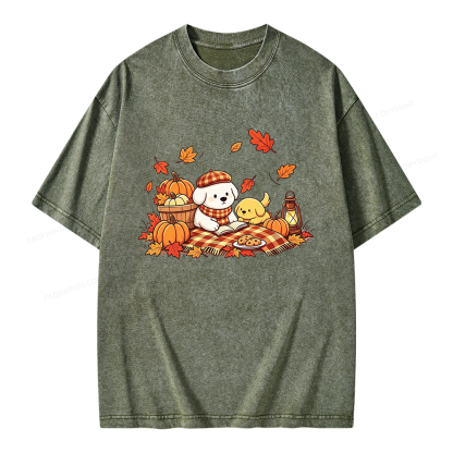 Pagewings Fall Dog Unisex Washed T-shirt