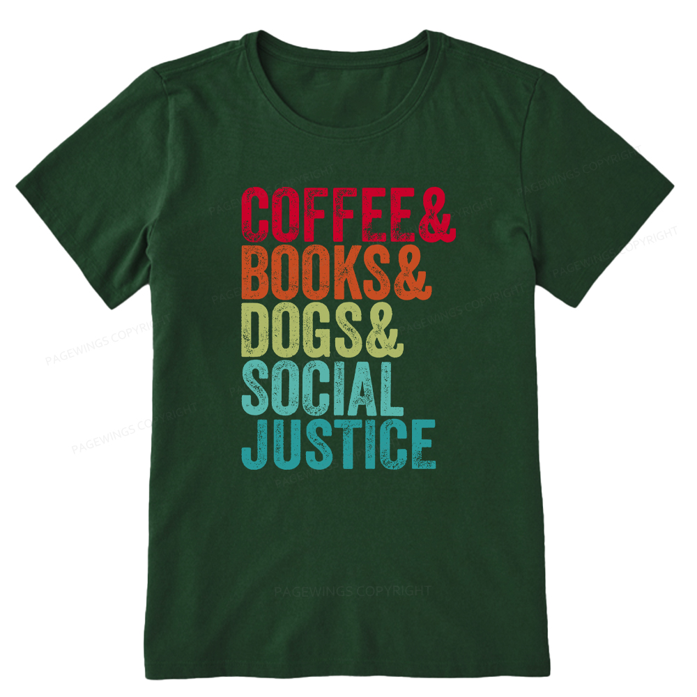 Pagewings Books Coffee Dogs Social Justice Unisex Classic T-shirt