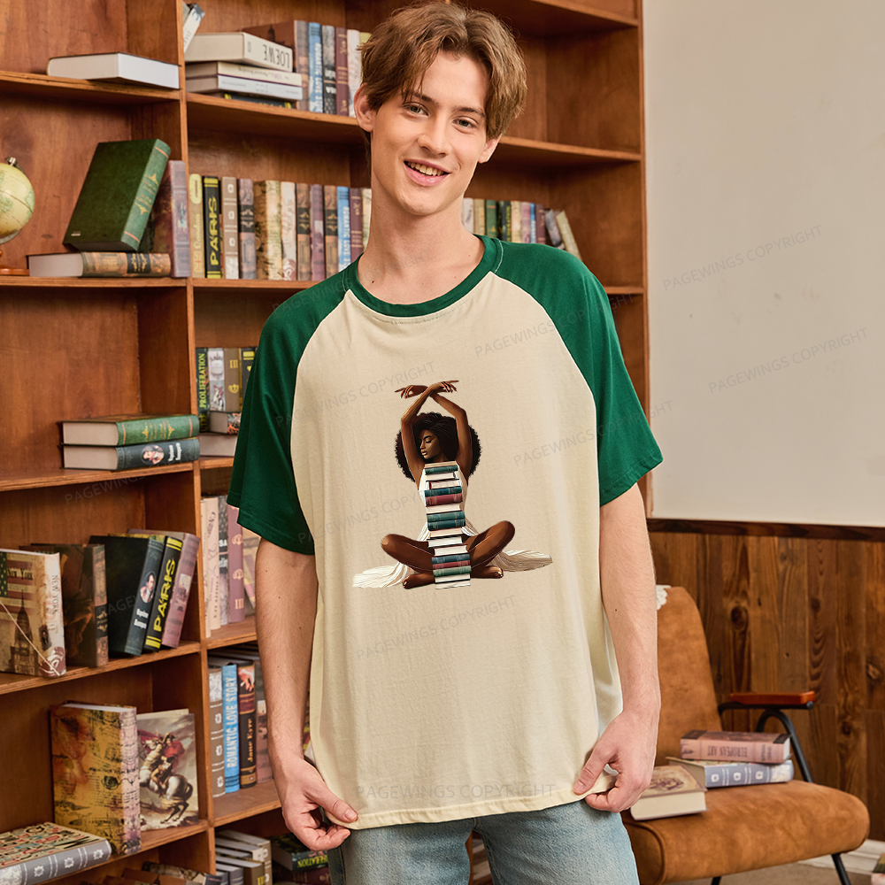 Pagewings Black Girl Reading Raglan T-shirt
