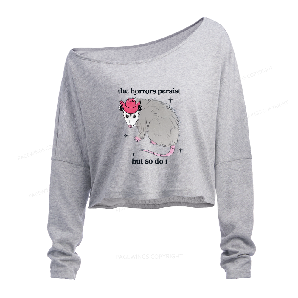 Pagewings The Horrors Persist Slouchy Long Sleeve Off Shoulder T-shirt