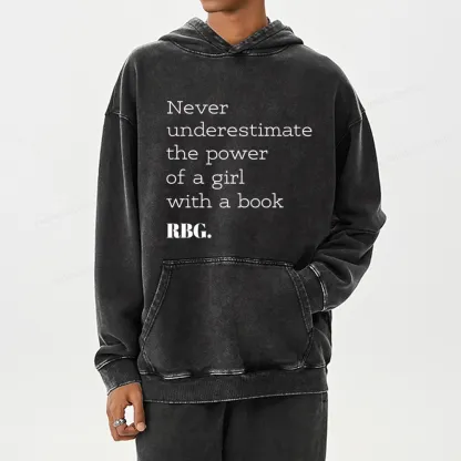 Pagewings Never Underestimate The Power Of a Girl With a Book Unisex Washed Hoodie