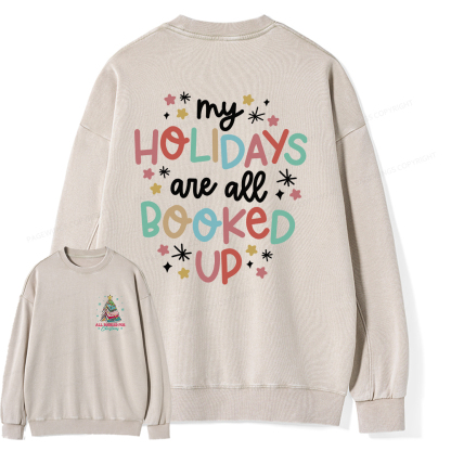 Pagewings My Holidays All Booked Up Christmas Book Lover Unisex Washed Sweatshirt