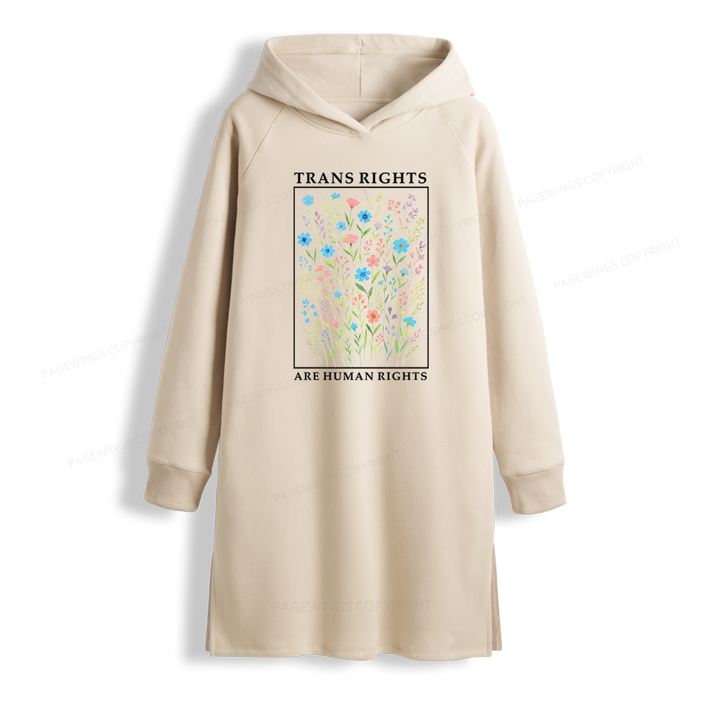 Pagewings Trans Rights Are Human Rights Side-Slit Fleece Hoodie Dress