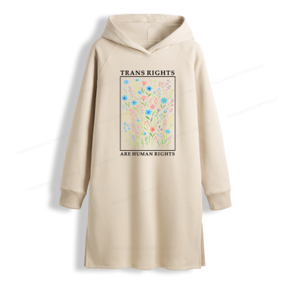 Pagewings Trans Rights Are Human Rights Side-Slit Fleece Hoodie Dress