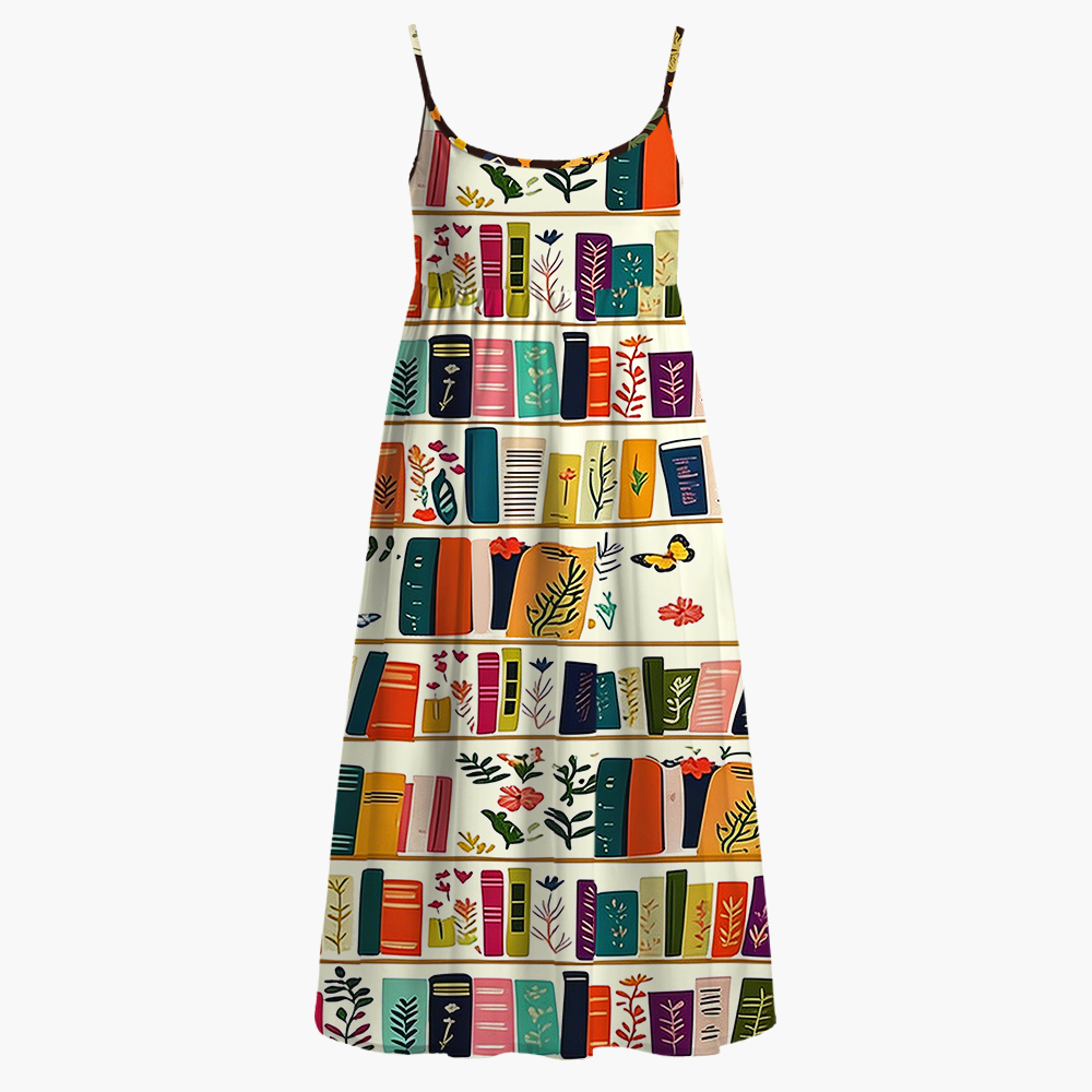 Pagewings Bookish Floral  Printed Spaghetti Strap Midi Sundress