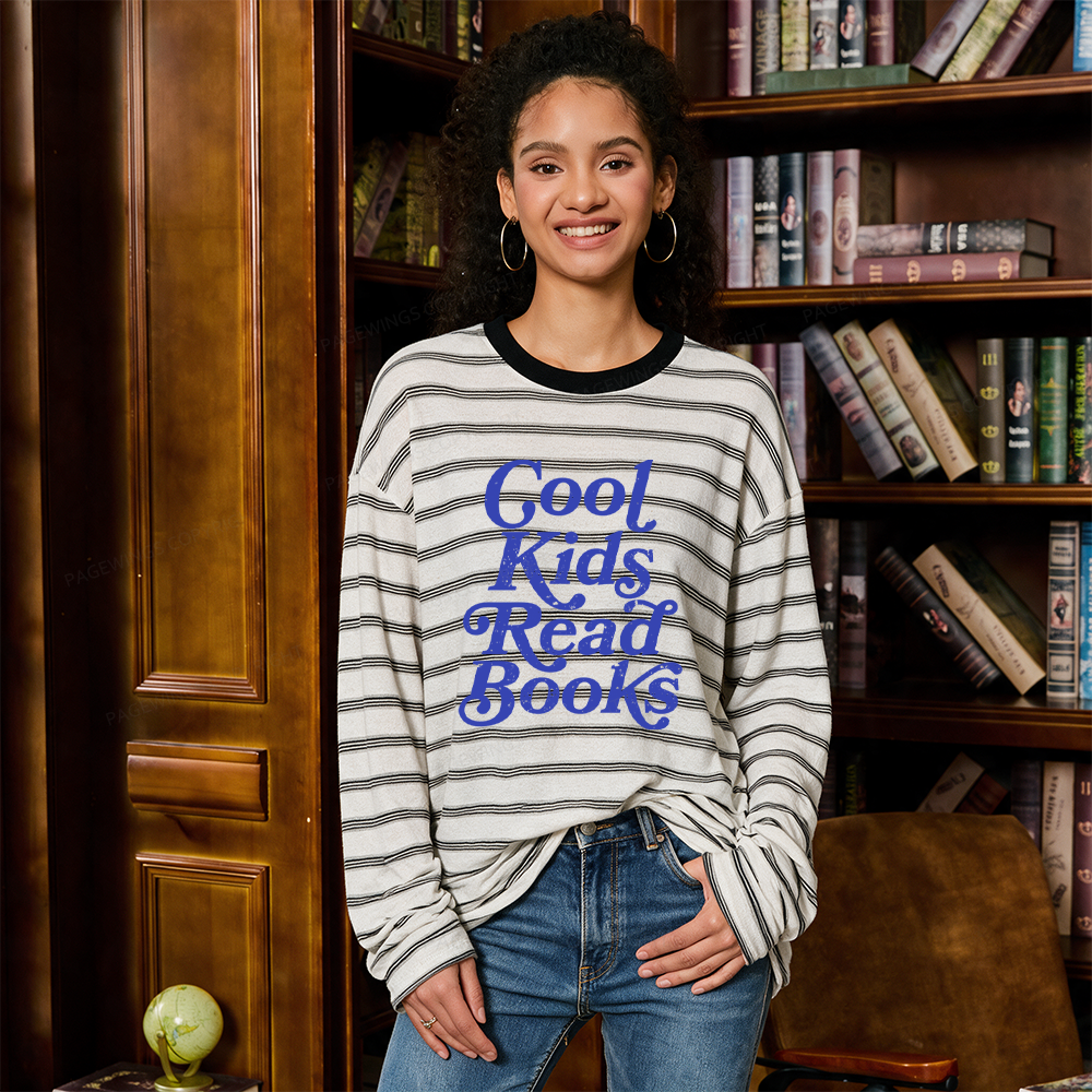 Pagewings Cool Kids Read Books Unisex Striped Long Sleeve T-Shirt
