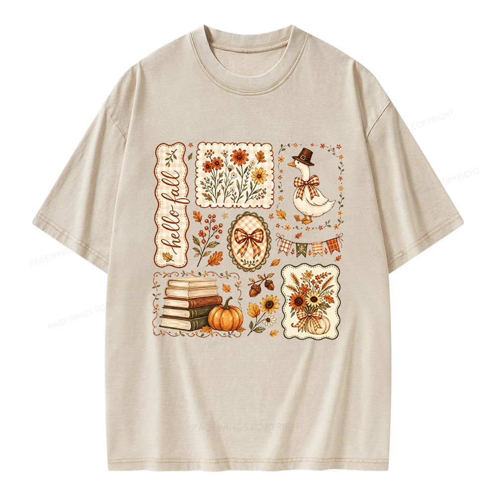 Pagewings Hello Fall Goose Unisex Washed T-shirt