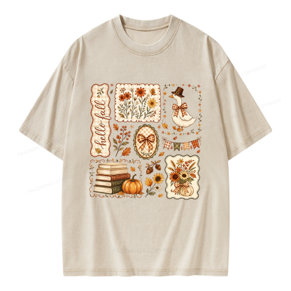 Pagewings Hello Fall Goose Unisex Washed T-shirt
