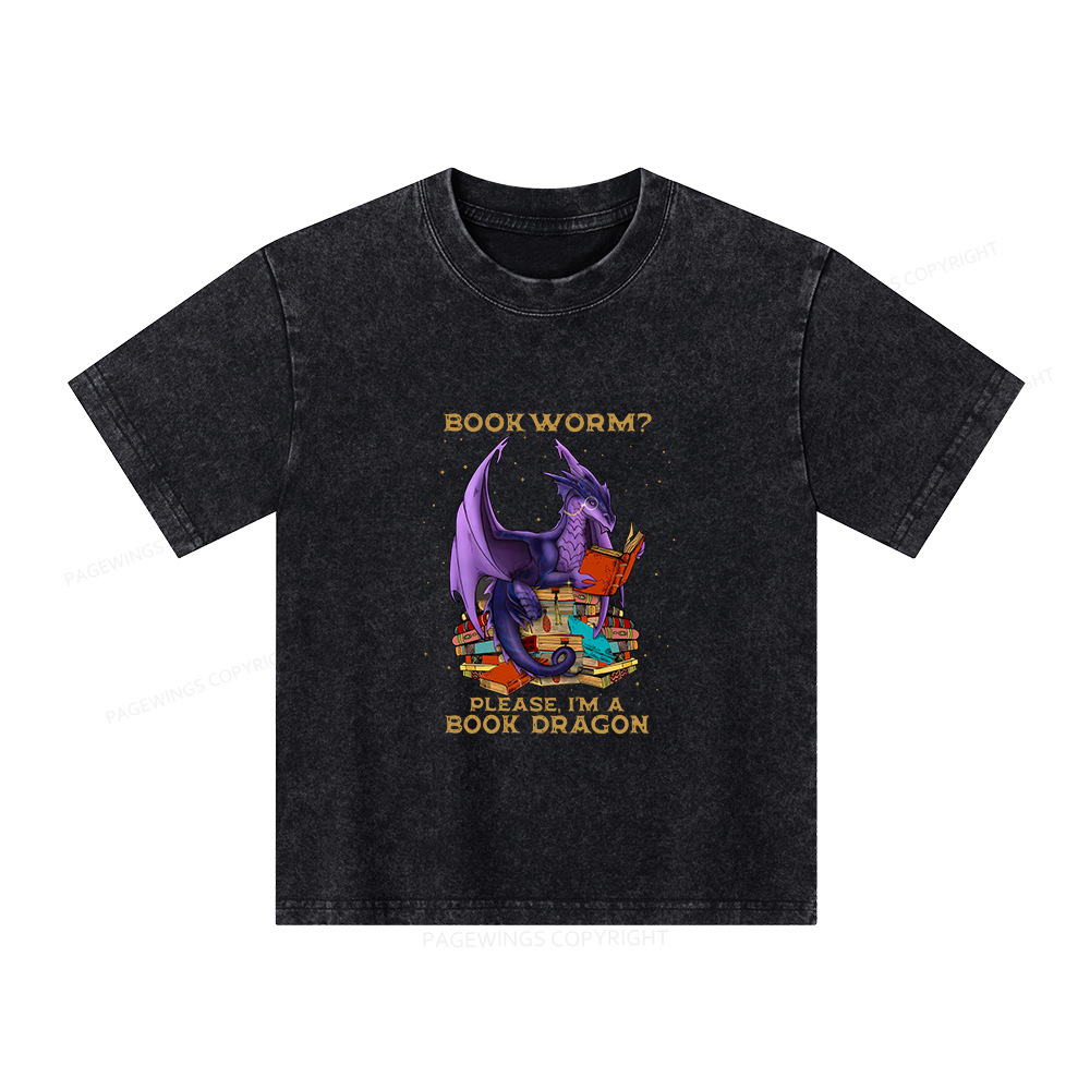 Pagewings Bookworm Please I'm A Book Dragon Unisex Kids Washed T-shirt