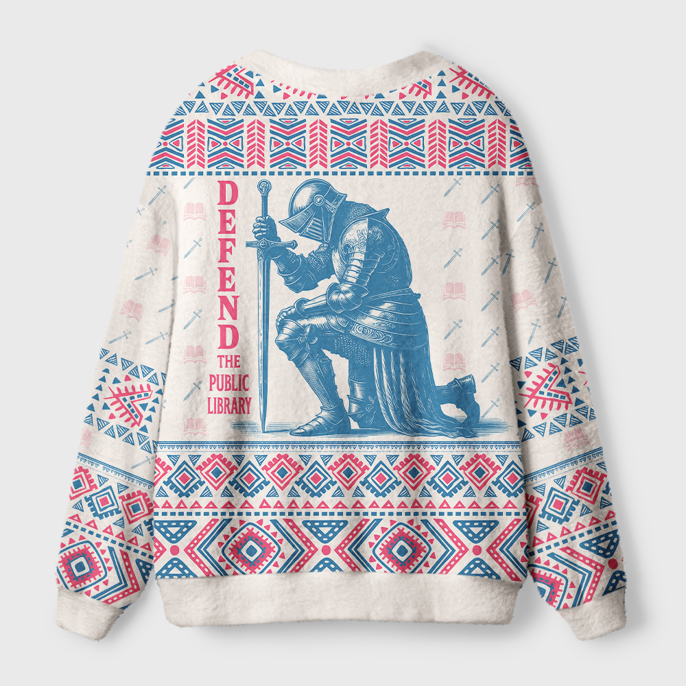 Pagewings Defend The Public Library Light Knit Unisex Cardigan Sweaters