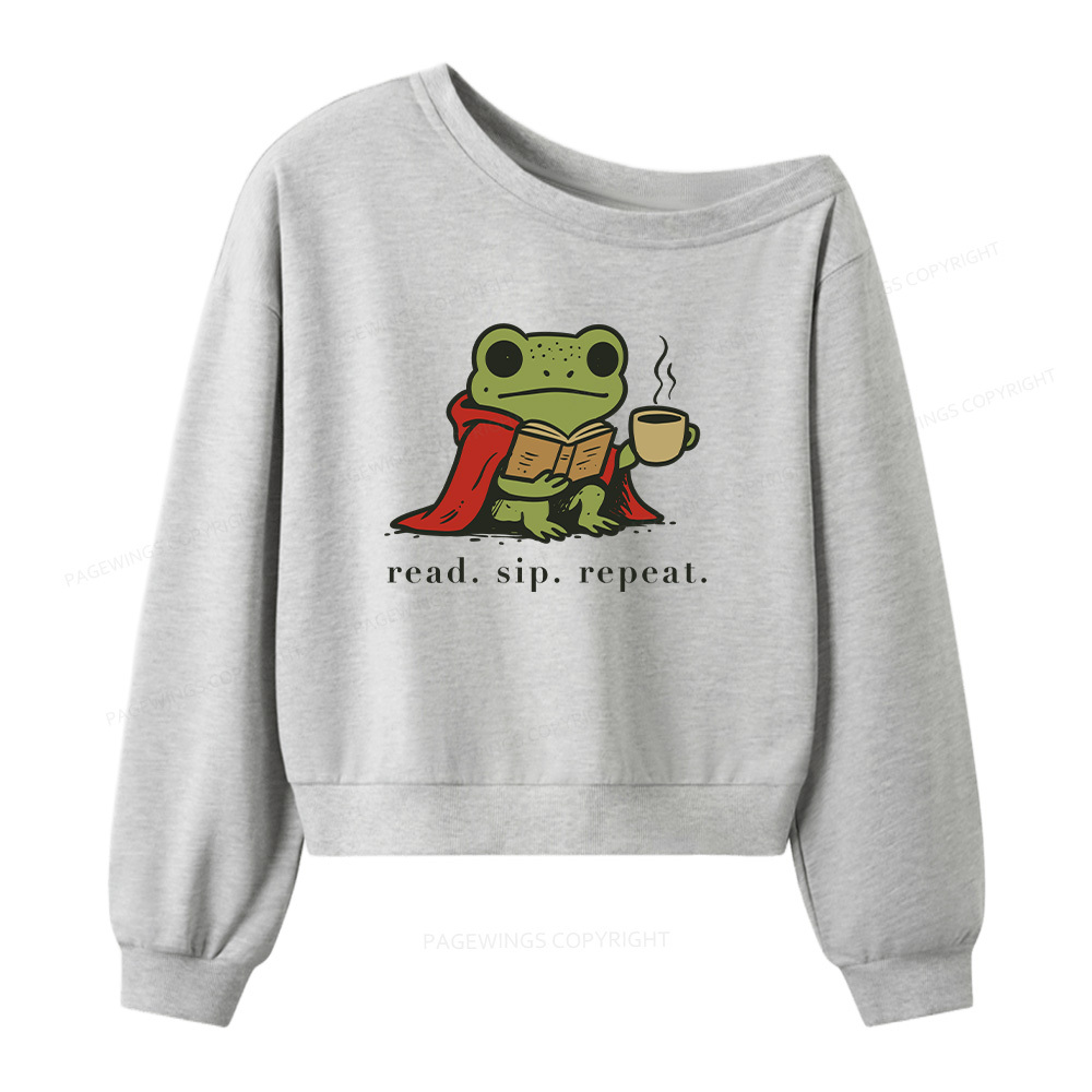 Pagewings Read Sip Repeat Women Off  Shoulder Sweatshirt