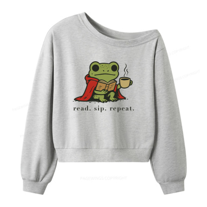 Pagewings Read Sip Repeat Women Off  Shoulder Sweatshirt