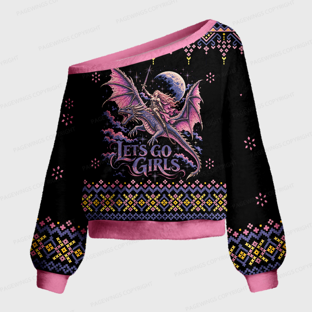 Pagewings Let's Go Girls Off Shoulder Ugly Knit Sweater