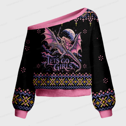 Pagewings Let's Go Girls Off Shoulder Ugly Knit Sweater