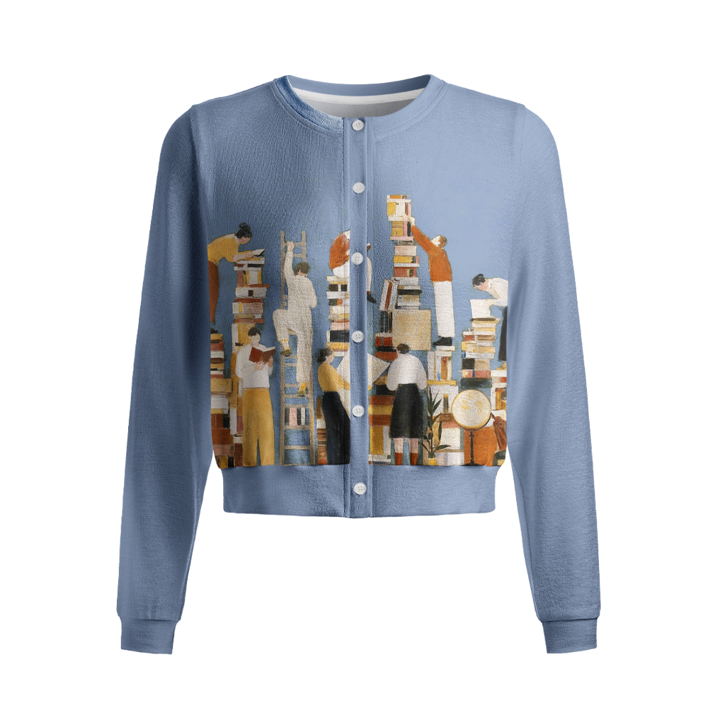 Pagewings Book Towers Crew Neck Cardigan Sweaters