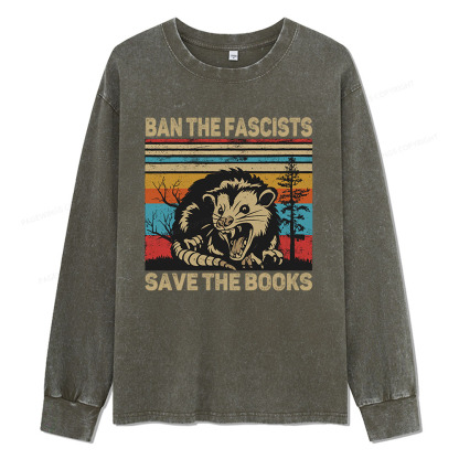 Pagewings Ban The Fascists Save The Books Unisex Washed Long Sleeve T-shirt