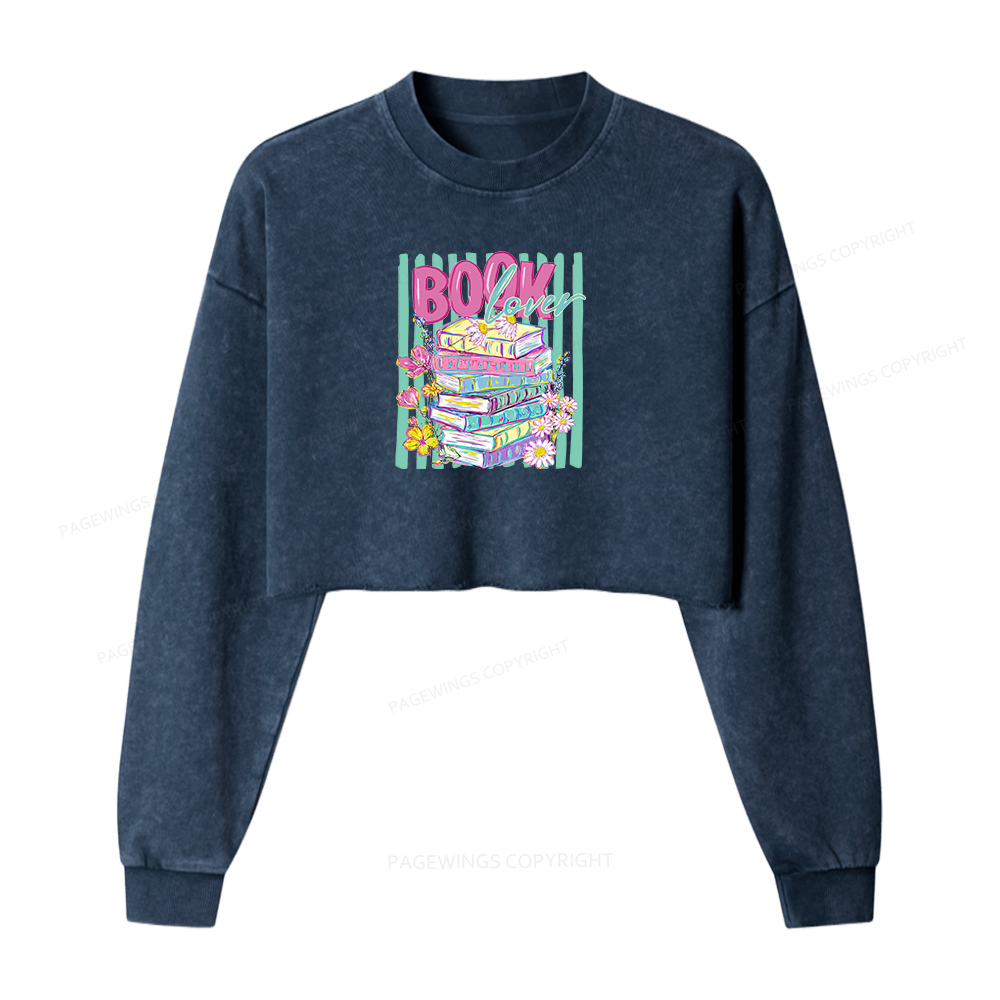 Pagewings Floral Bookish Washed Crop Sweatshirt