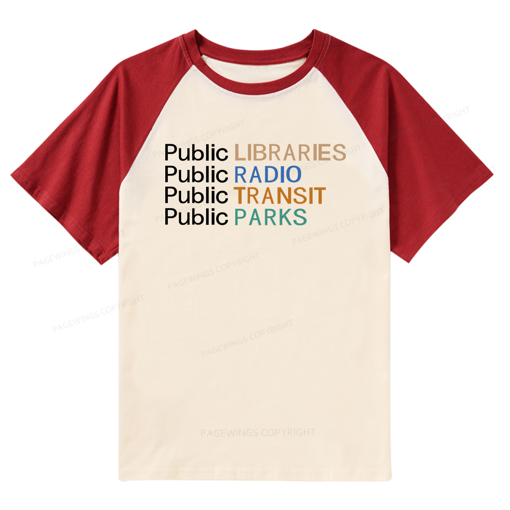 Pagewings Public Libraries Radio Transit Parks Raglan T-shirt