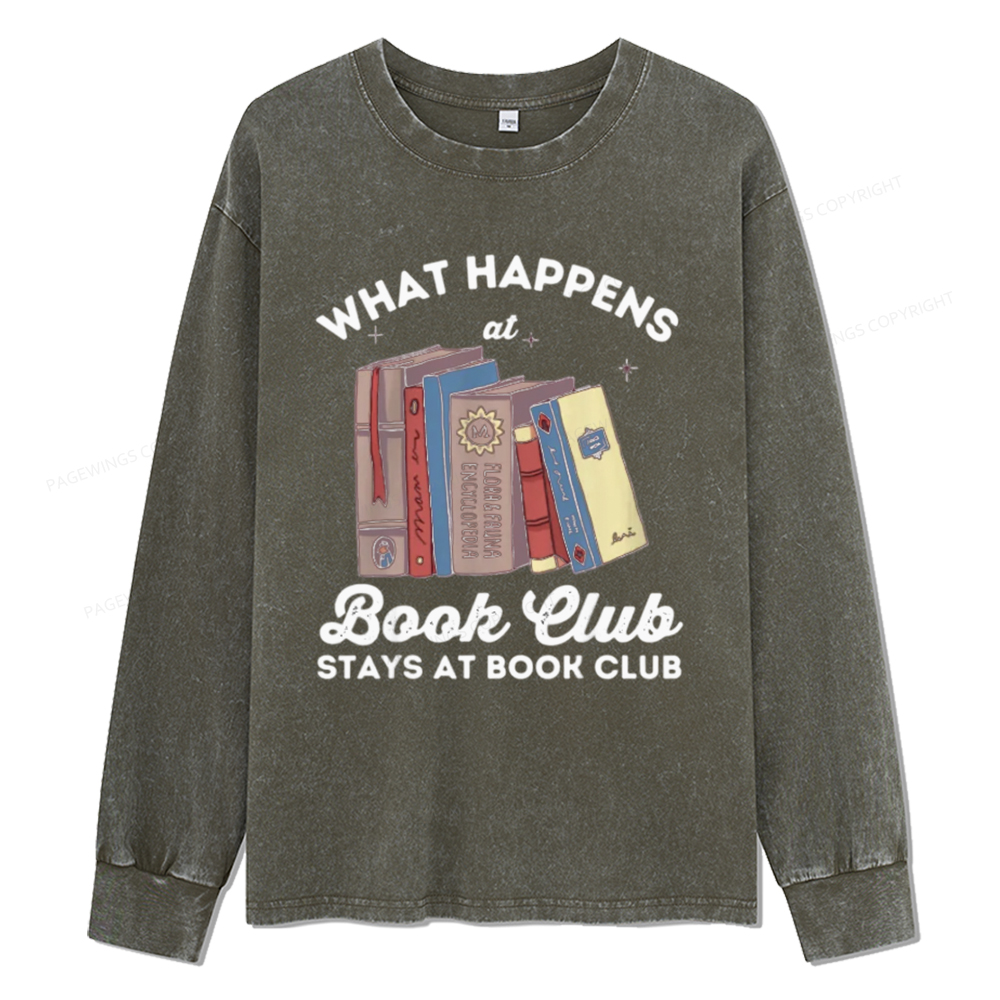 Pagewings Stays At Book Club Book Unisex Washed Long Sleeve T-shirt