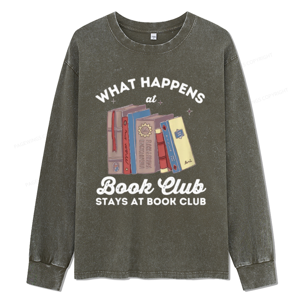 Pagewings Stays At Book Club Book Unisex Washed Long Sleeve T-shirt