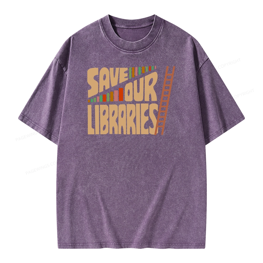 Pagewing Save Our Librarys Unisex Washed T-shirt