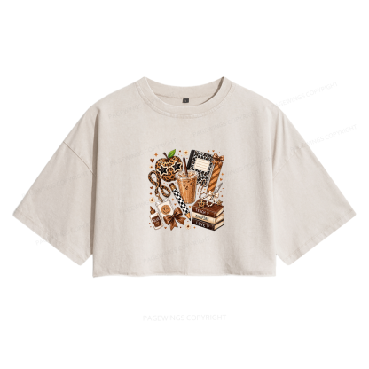 Pagewing Leopard Teacher Book Women's Washed Cropped T-shirt