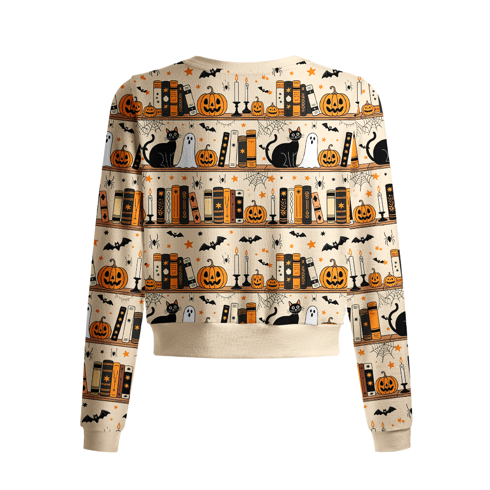 Pagewings Halloween Bookish Crew Neck Cardigan Sweaters