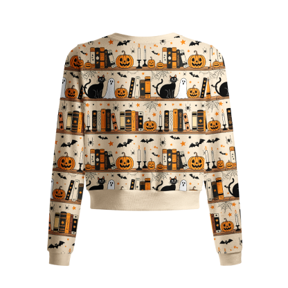 Pagewings Halloween Bookish Crew Neck Cardigan Sweaters