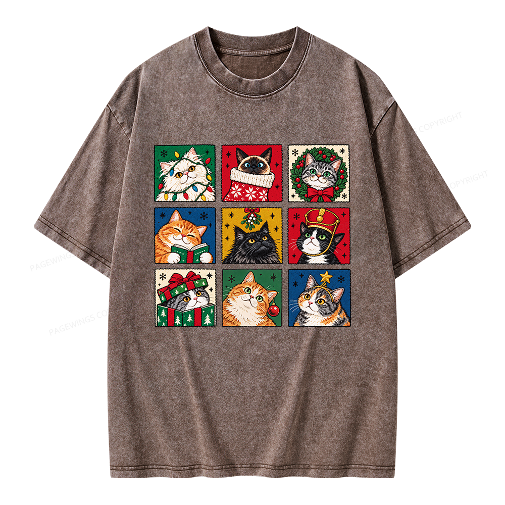 Pagewings Christmas Holiday Cat Unisex Washed T-shirt