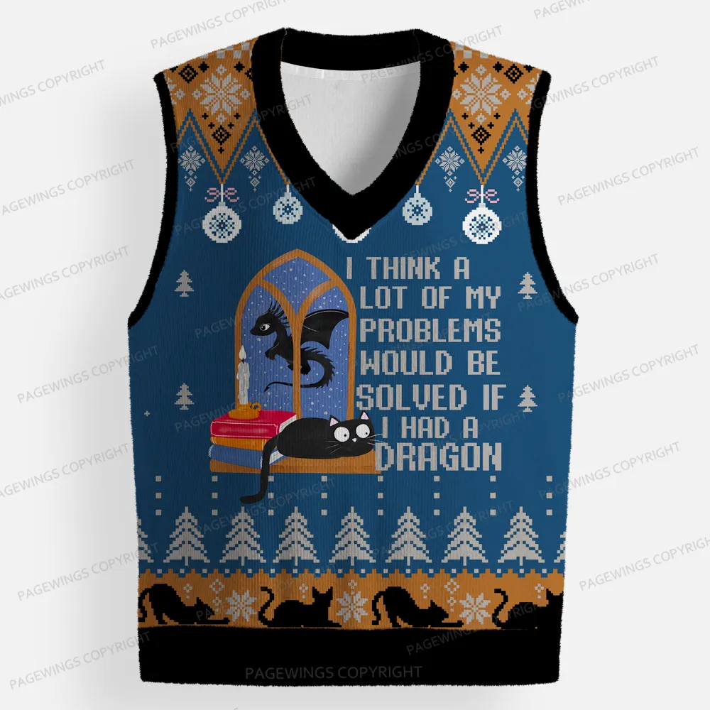 Pagewings I Think A Lot Of My Problems Unisex V-Neck Ugly Knit Vest