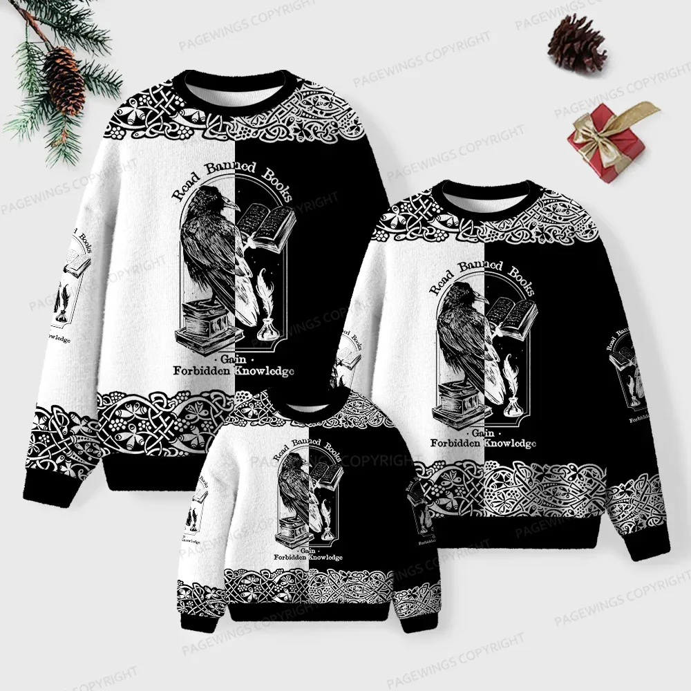 Pagewings Read Banned Books Gain Forbidden Knowledge Unisex Ugly Knit Sweatshirt