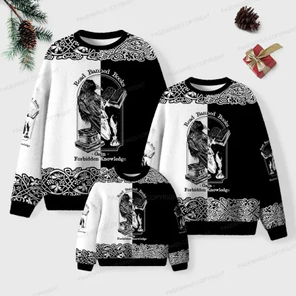 Pagewings Read Banned Books Gain Forbidden Knowledge Unisex Ugly Knit Sweatshirt