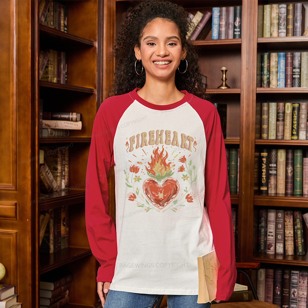 Pagewings Vintage Fire-heart Long Sleeve Raglan T-shirt