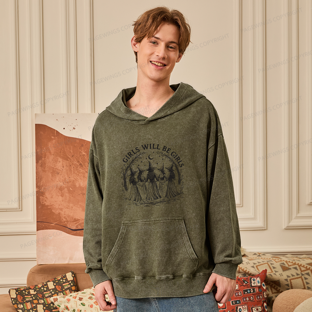 Pagewings Girls Will Be Girls Unisex Washed Hoodie