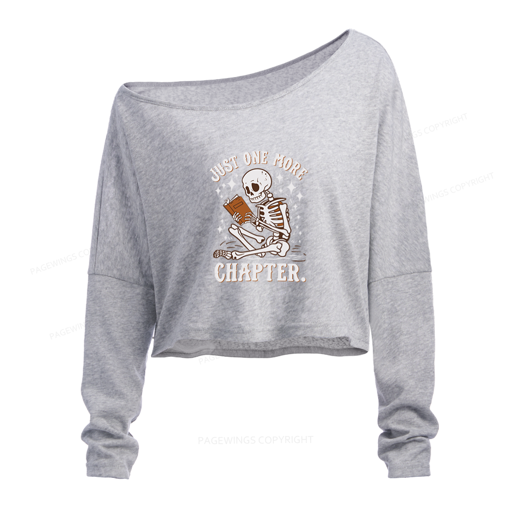 Pagewings Just One More Chapter Halloween Skeleton Slouchy Long Sleeve Off Shoulder T-shirt