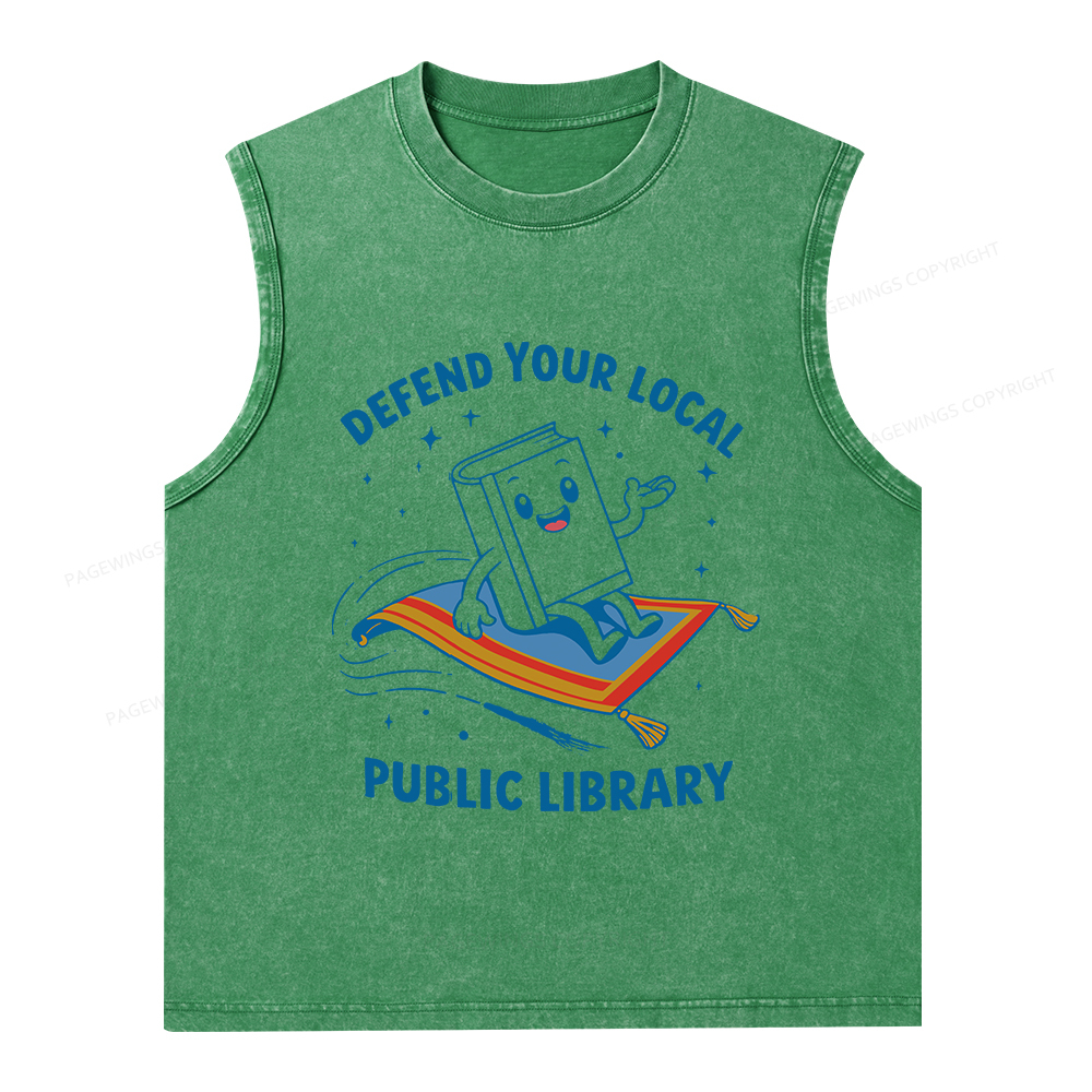 Pagewings Defend Your Local Public Library Unisex Washed Tank Top