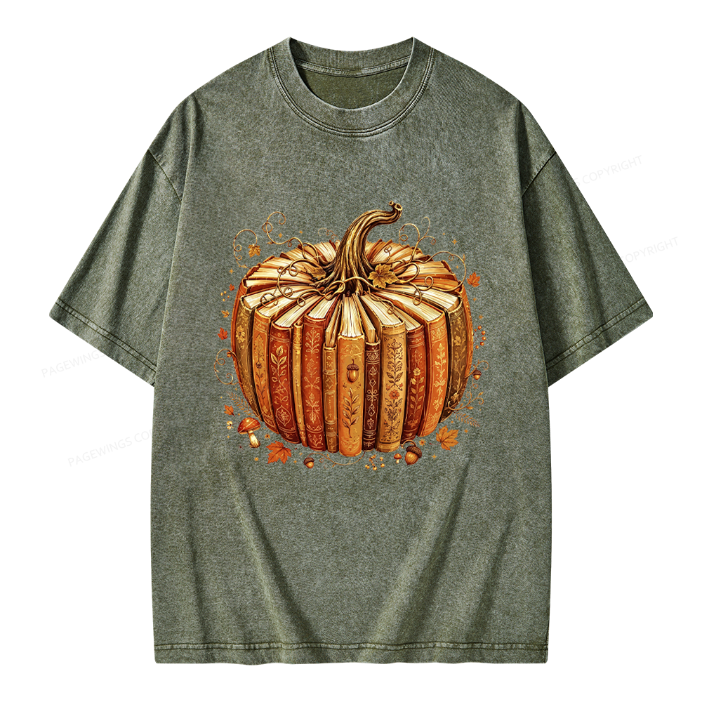 Pagewings Fall Book Pumpkin Unisex Washed T-shirt