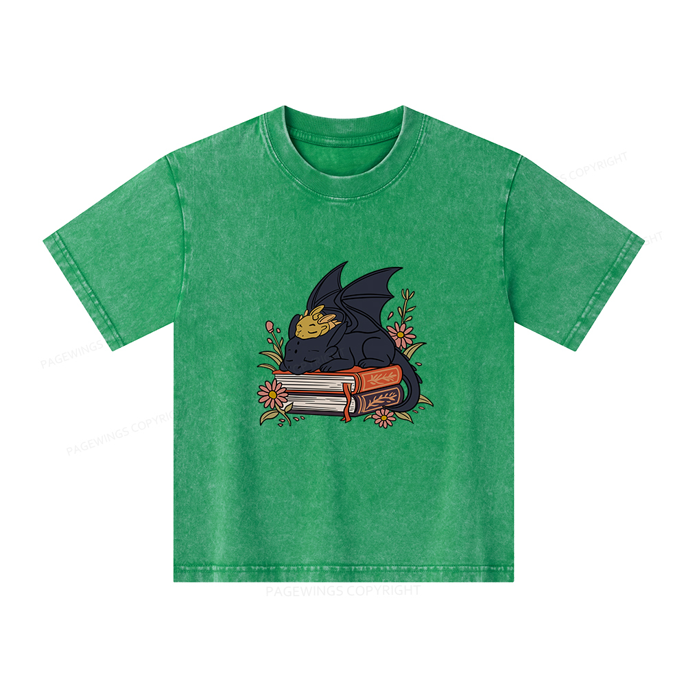 Pagewings Dragon Book Unisex Kids Washed T-shirt