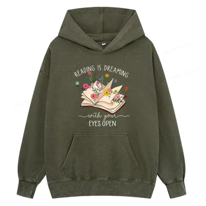 Pagewings Reading Is Dreaming With Your Eyes Open Unisex Washed Hoodie