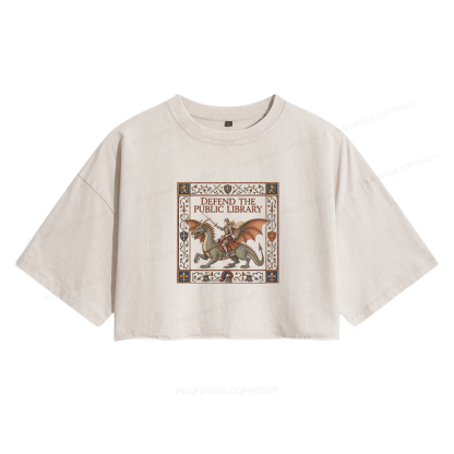 Pagewings Defend the Public Library Women's Washed Cropped T-shirt