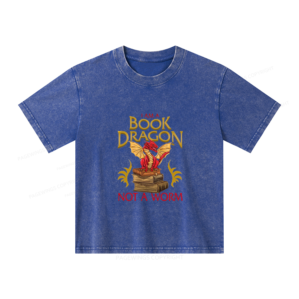 Pagewings I Am A Book Dragon Not A Worm Unisex Kids Washed T-shirt