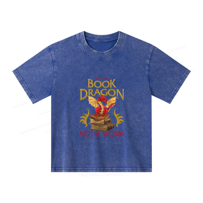 Pagewings I Am A Book Dragon Not A Worm Unisex Kids Washed T-shirt