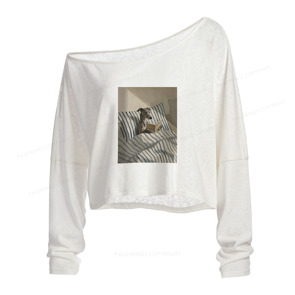 Pagewings Greyhound Dog Slouchy Long Sleeve Off Shoulder T-shirt